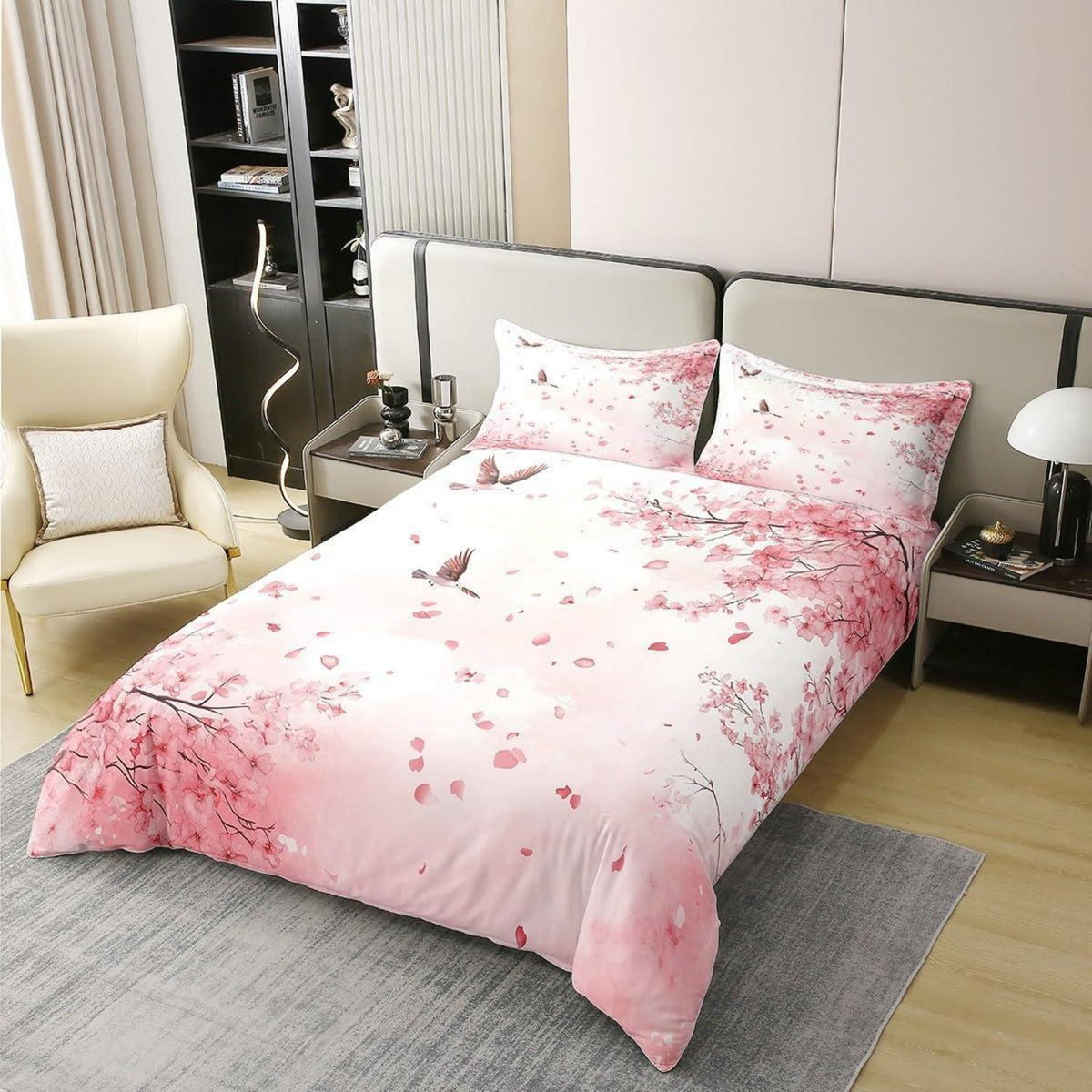 Baumwoll Bettbezug Set Kirschblüten Japanisch Rosa 135x200