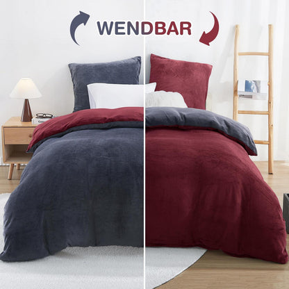 Winter Flanell Bettwäsche Set 200x200cm - Rot Bordeaux