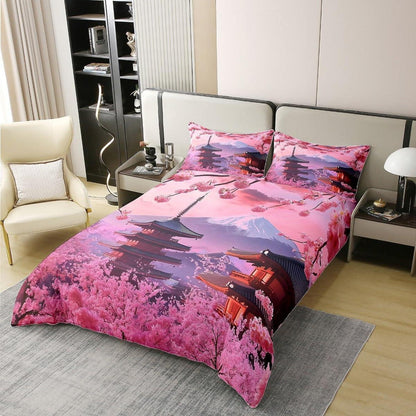 100% Baumwoll Bettbezug Set Japanischer Stil Kirschblüten Rosa