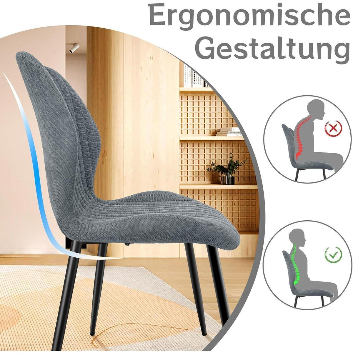 Esszimmerstühle 6er Set Grau – Polsterstühle im skandinavischen Stil