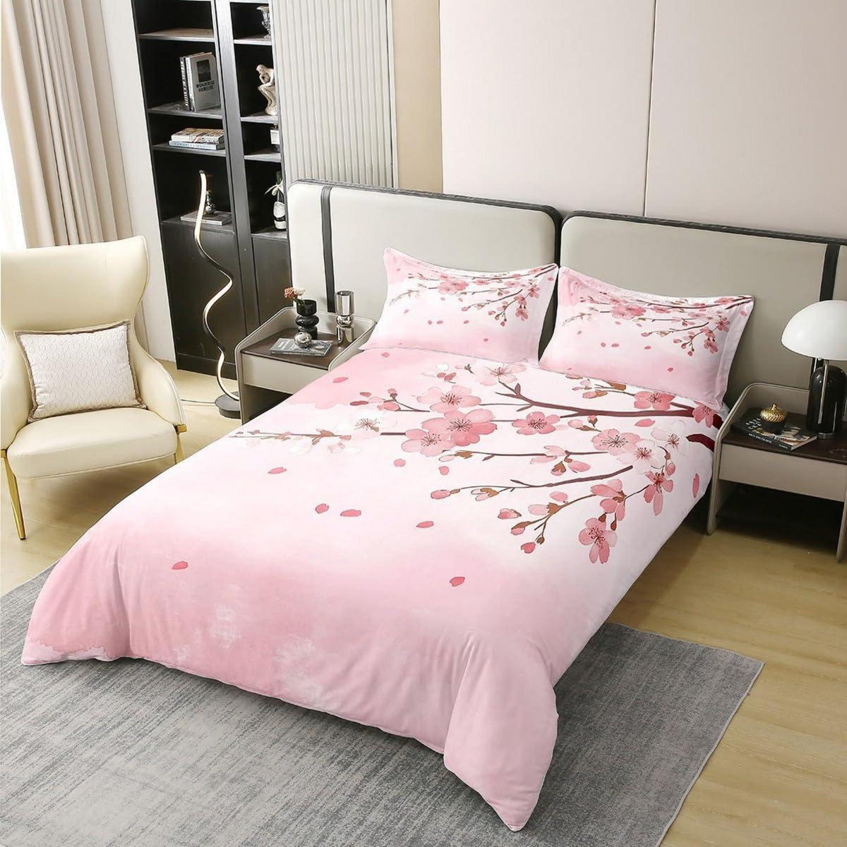 100% Baumwoll Bettwäsche Set Japanische Blumen Rosa 220x240