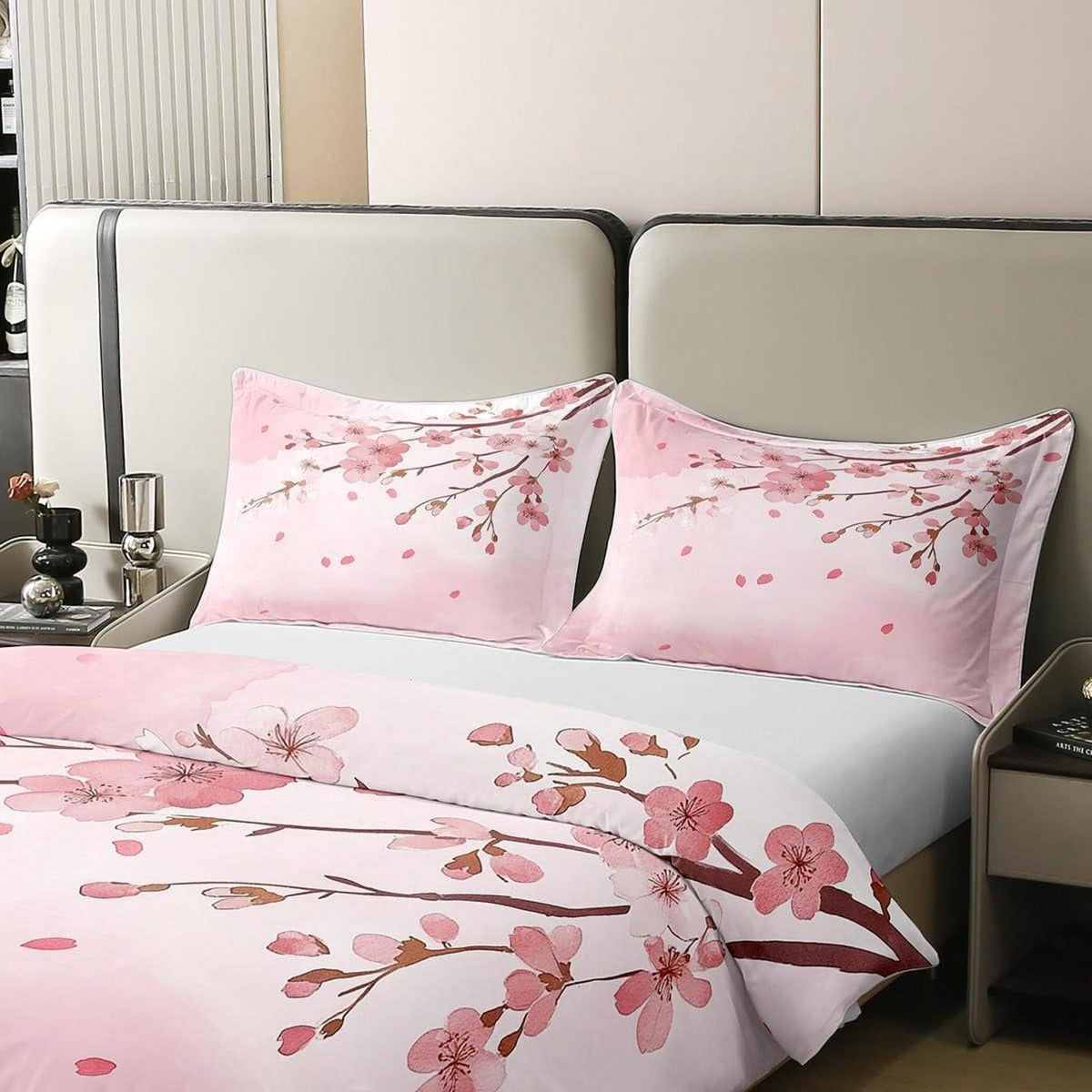 100% Baumwoll Bettwäsche Set Japanische Blumen Rosa 220x240