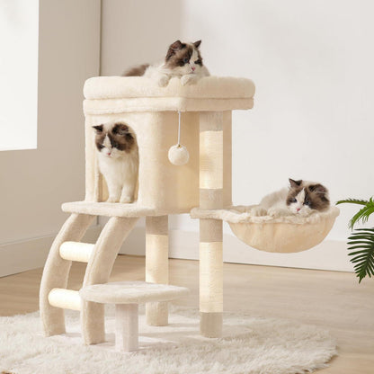 Kleiner Kratzbaum für Katzen mit Hängematte & Katzenhaus