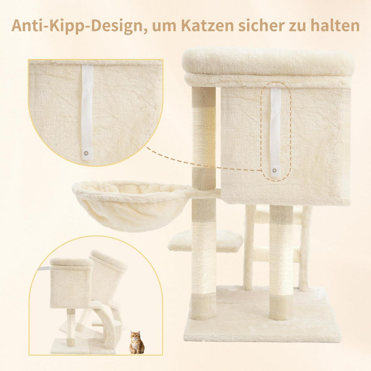 Kleiner Kratzbaum für Katzen mit Hängematte & Katzenhaus
