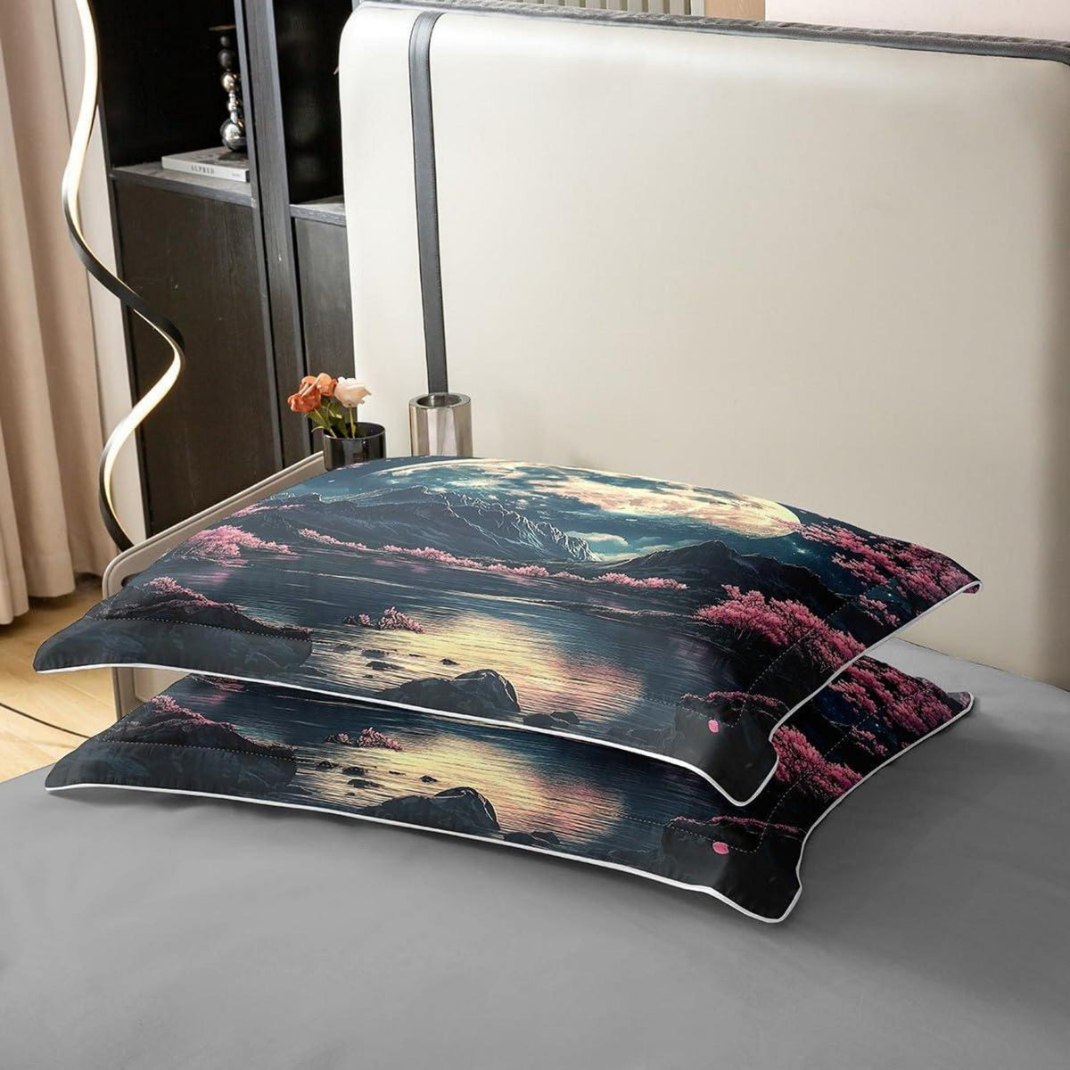 Baumwoll Bettbezug Kirschblüte Set 135x200 Kinder Rosa Schwarz