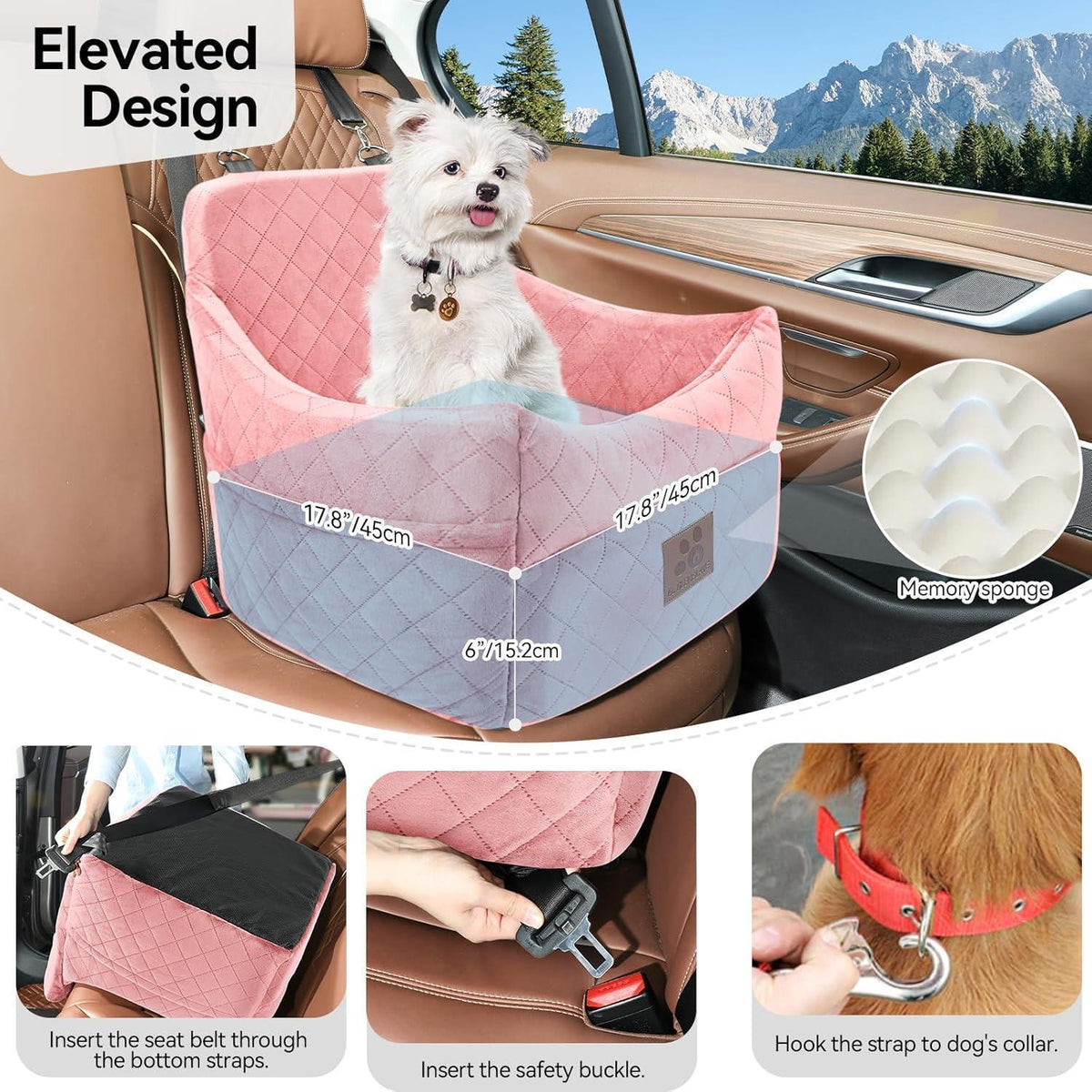 Hunde-Autositz gepolstert – Rosa, für kleine/mittelgroße Hunde