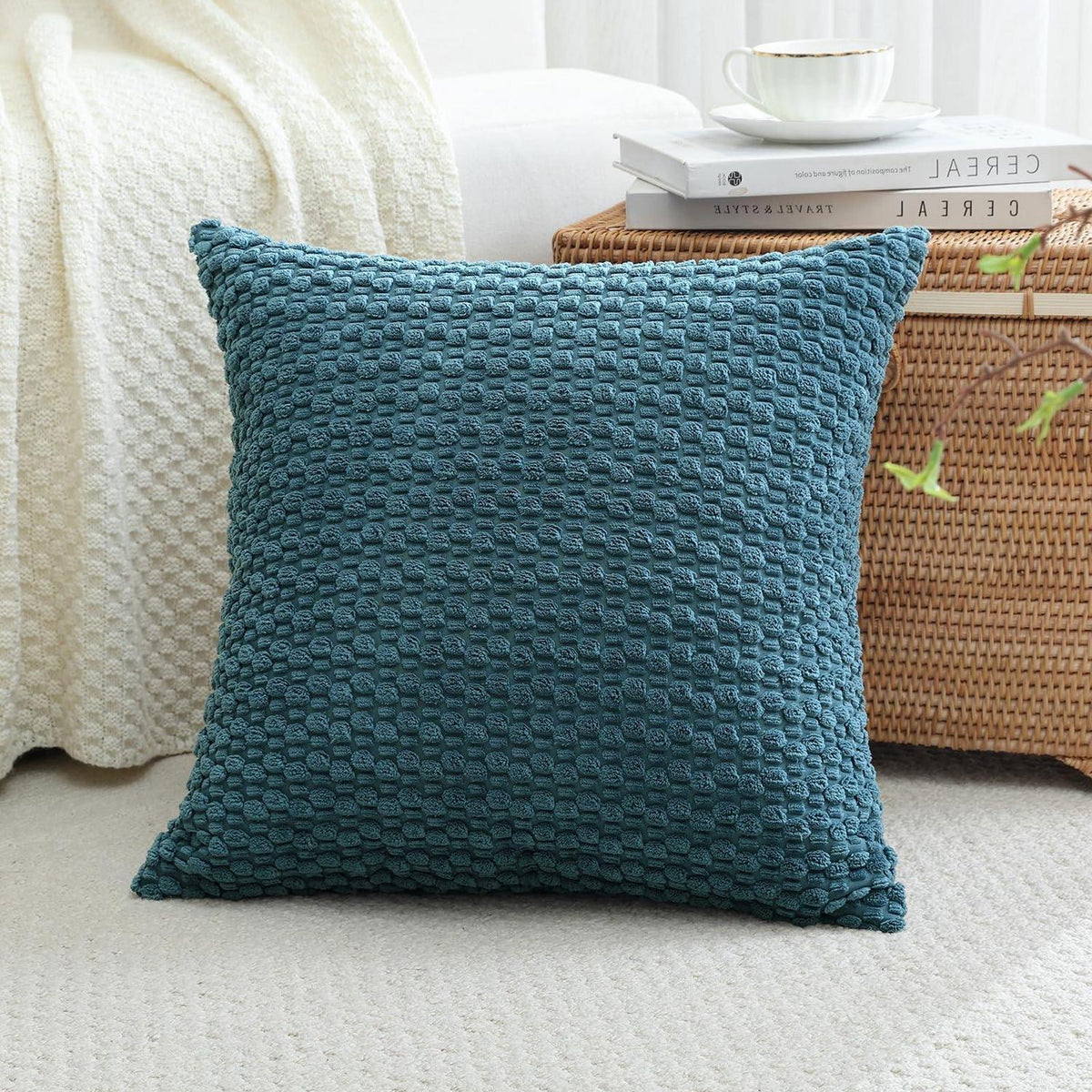 Cord Kissenbezug 60x60cm Staubiges Blau - Boho Deko Kissenhülle