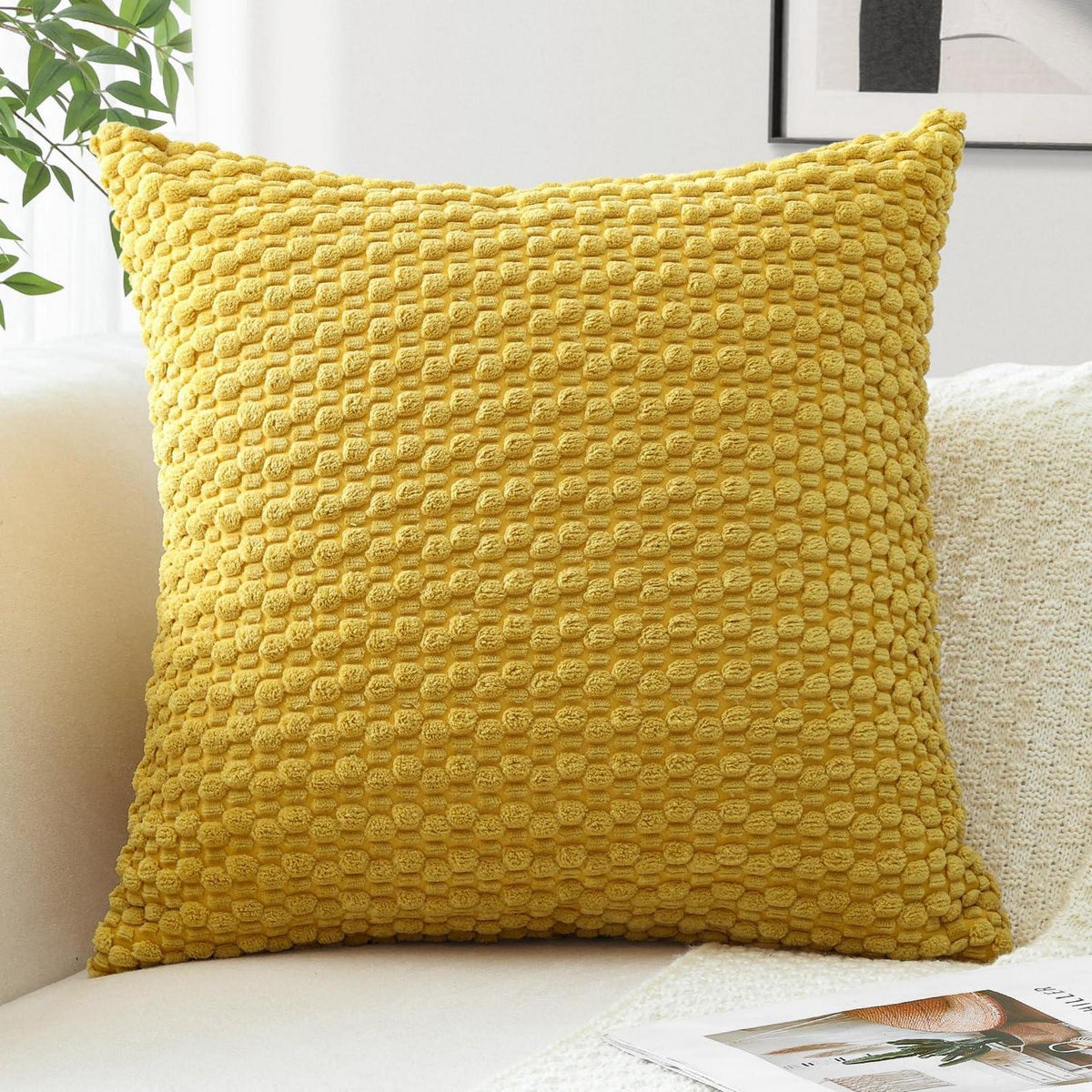 Cord Kissenbezug 50x50cm Senfgelb – Boho Deko Kissenhülle