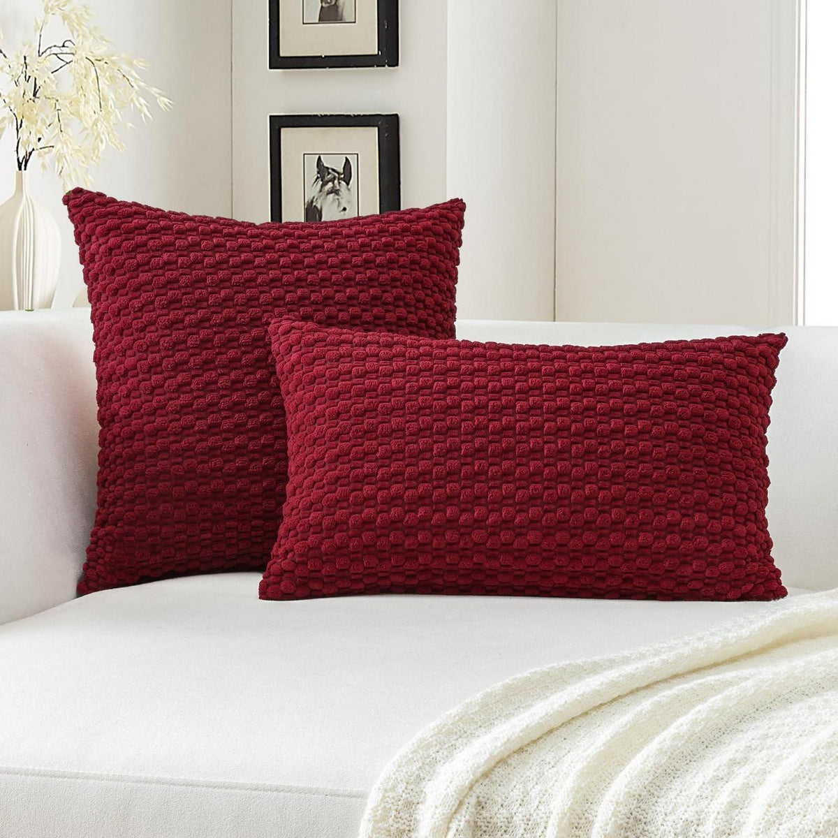 Cord Kissenbezug 45x45cm Burgund - 3D Bubble Boho Deko