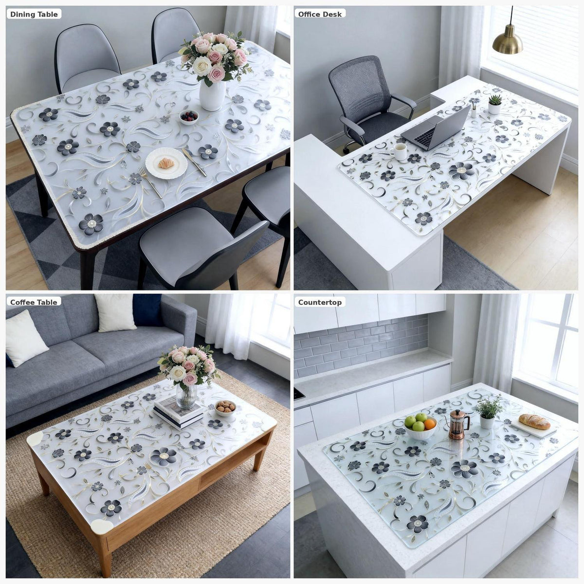 Tischfolie Transparent Blumenmuster 100x240 cm – Rutschfest & Kratzfest