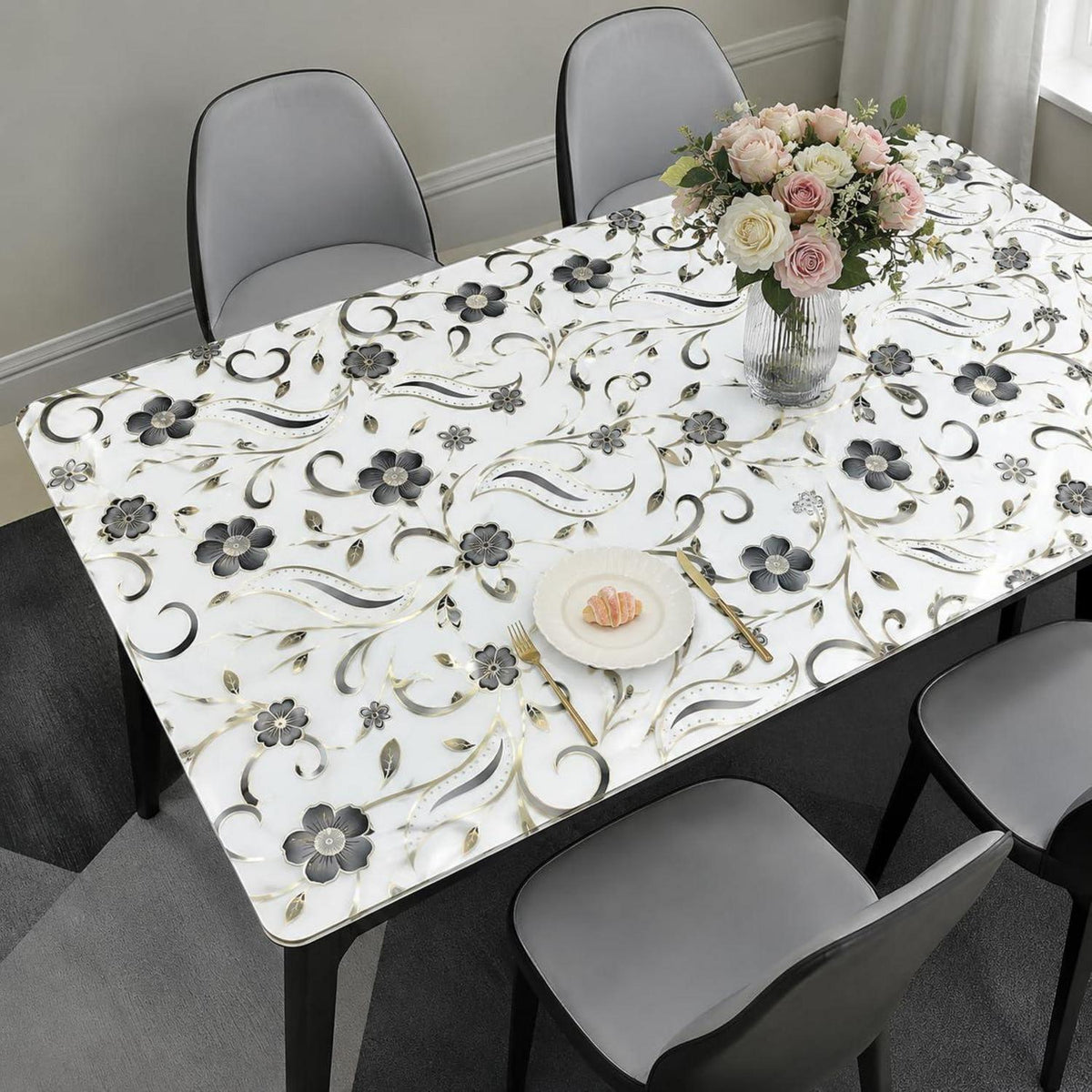 Tischfolie Transparent Blumenmuster 100x200 cm – Rutschfest & Kratzfest
