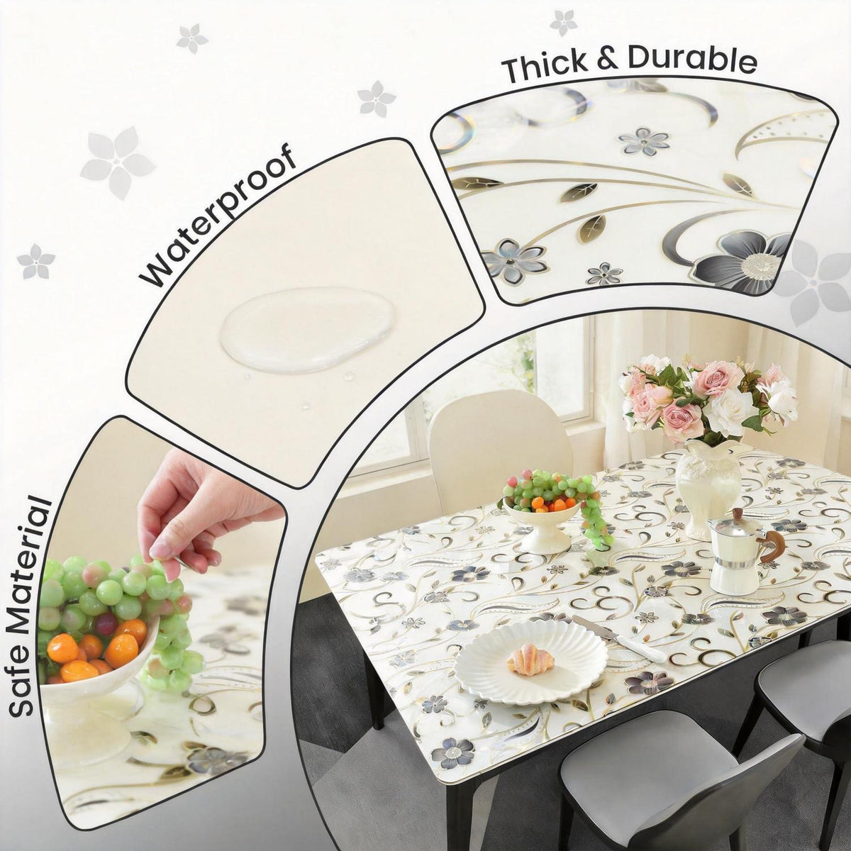 Tischfolie Transparent Blumenmuster 100x200 cm – Rutschfest & Kratzfest