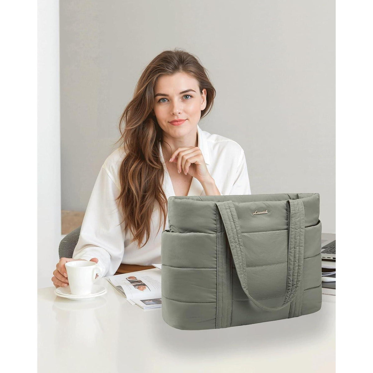 Laptop Handtasche Damen 15,6 Zoll Shopper Grün