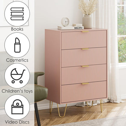 Rosa Kommode mit 4 Schubladen & Goldbeinen – Boho Beistellschrank