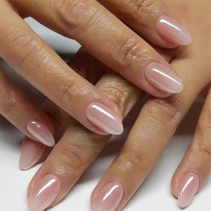 Kurze Mandel Press On Nails – Glitzerndes Hellrosa Set