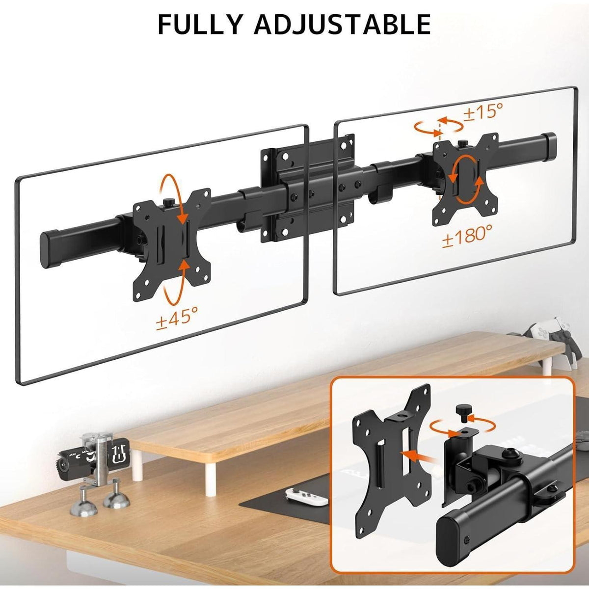 Dual Monitorhalterung Wand/Adapter bis 35 Zoll, 10kg pro Arm