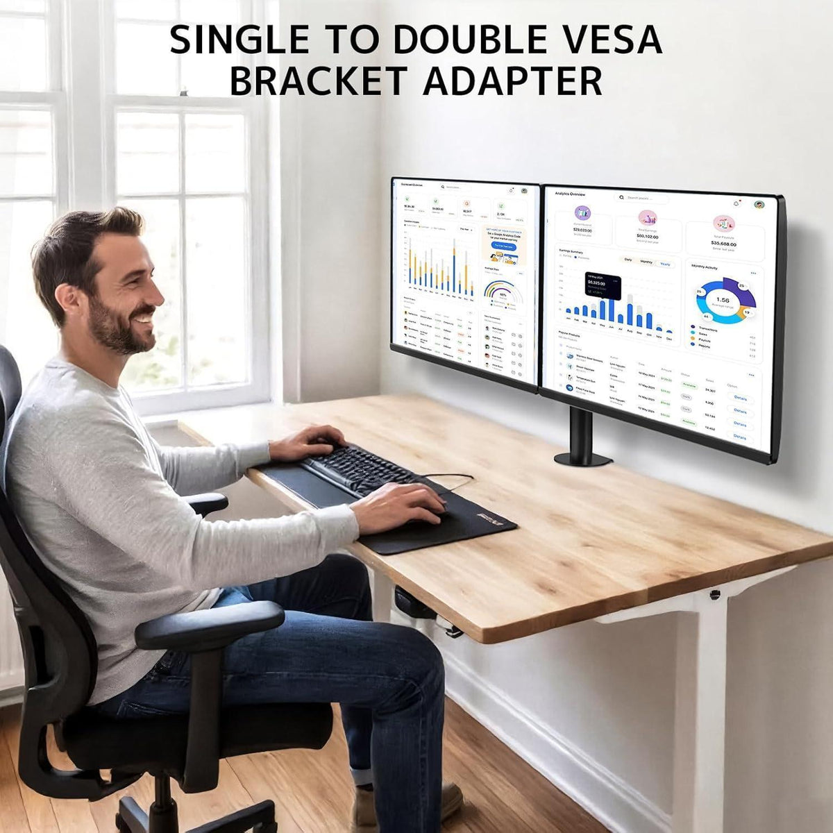 Dual Monitorhalterung Wand/Adapter bis 35 Zoll, 10kg pro Arm