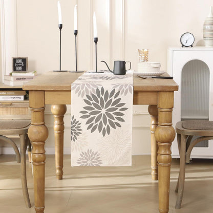 Grauer Tischläufer mit Dahlien | Modern & Dekorativ 33x183 cm