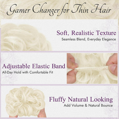 2x Messy Bun Haarteil Platinum Blond – Voluminöse Dutt Extensions