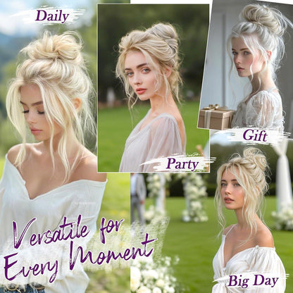 2x Messy Bun Haarteil Platinum Blond – Voluminöse Dutt Extensions