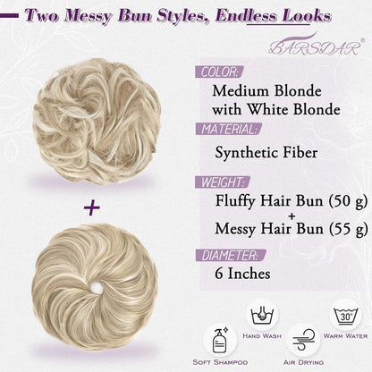 2er Set Messy Dutt Haargummi Extensions Blond
