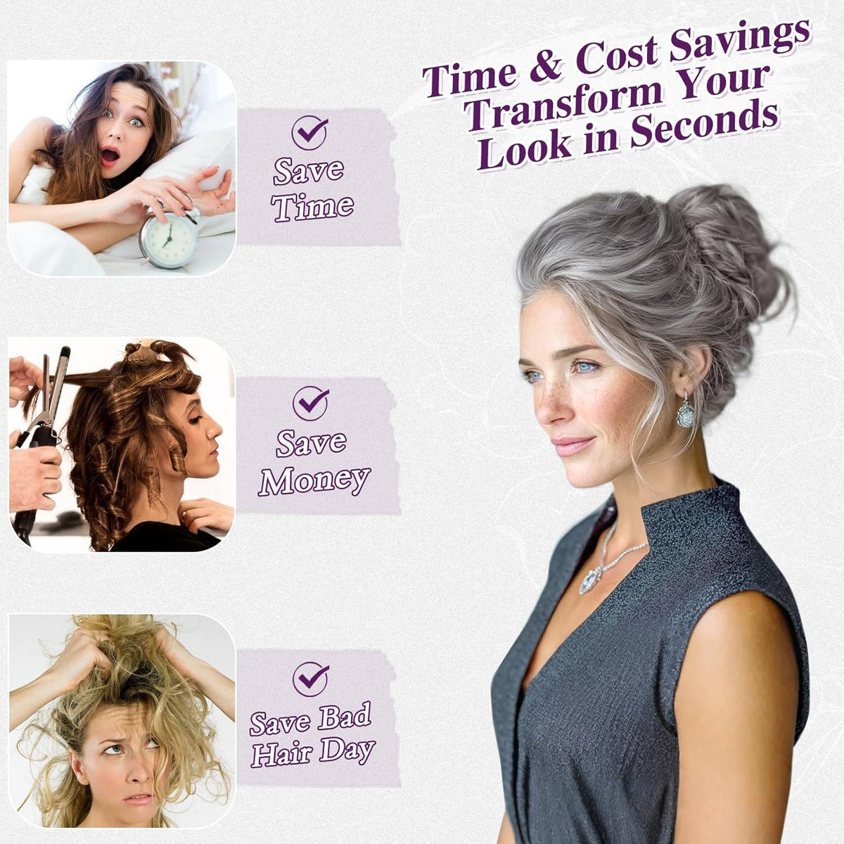 2x Messy Bun Haargummi – Dunkelbraun Grau Mix