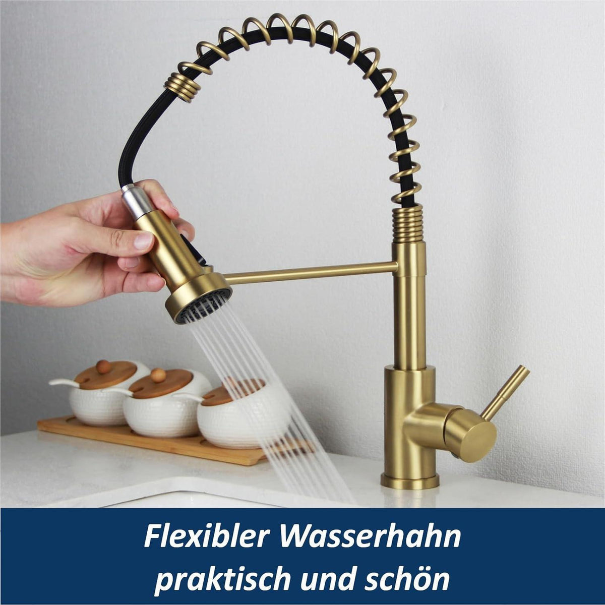 Küchenarmatur mit Brause, Edelstahl 304, 2 Modi, gebürstetes Gold