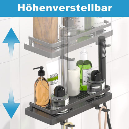 Duschablage ohne Bohren für Duschstange – Grau (18-25mm)