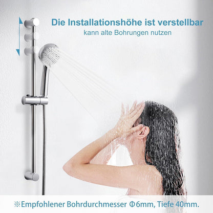 OFFO Duschset Edelstahl – Großer Duschkopf mit verstellbarer Stange