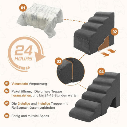 Hundetreppe 60cm – 6 Stufen für Bett & Sofa, Grau