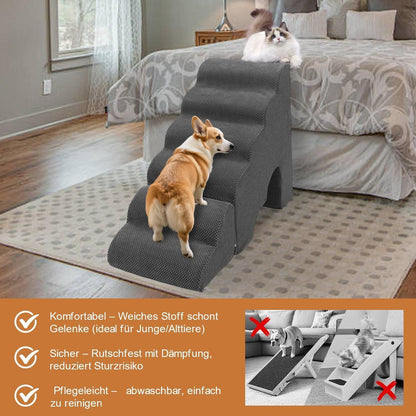 Hundetreppe 60cm – 6 Stufen für Bett & Sofa, Grau