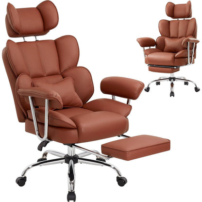Ergonomischer Bürostuhl mit Fußstütze & Lendenwirbelstütze (Braun)