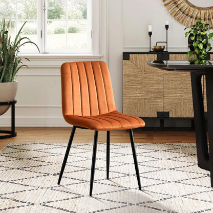 Samt Esszimmerstühle 4er Set – Orange, Gepolstert & Stabil