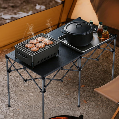 Rolltisch Campingtisch 122x60cm X-Frame 120kg Tragkraft mit Netzkorb