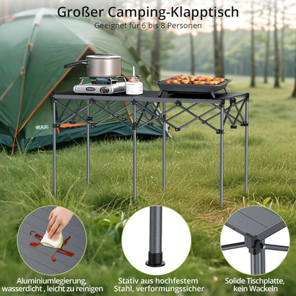 Rolltisch Campingtisch 122x60cm X-Frame 120kg Tragkraft mit Netzkorb