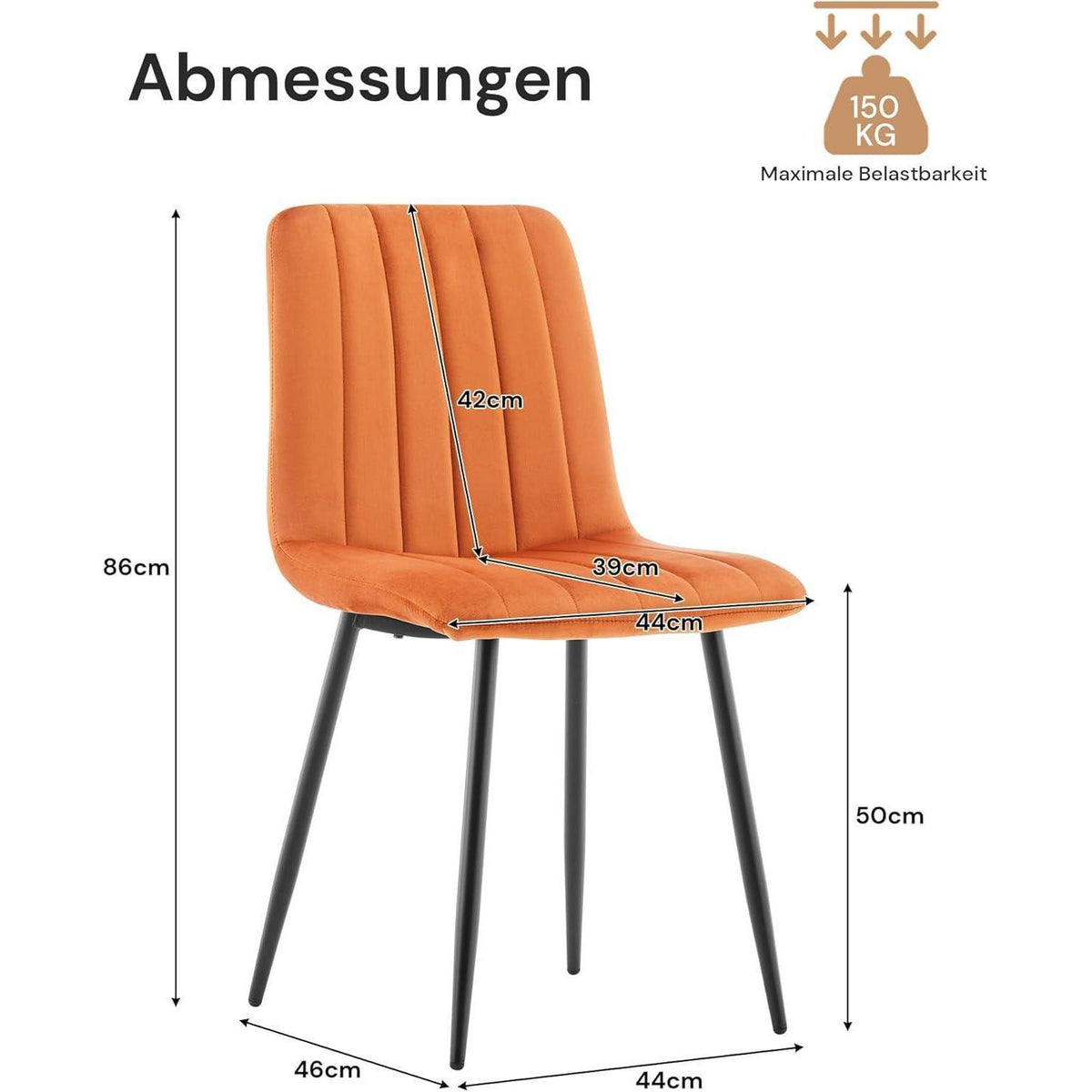 Samt Esszimmerstühle 6er Set – Gepolsterte Lounge Stühle Orange