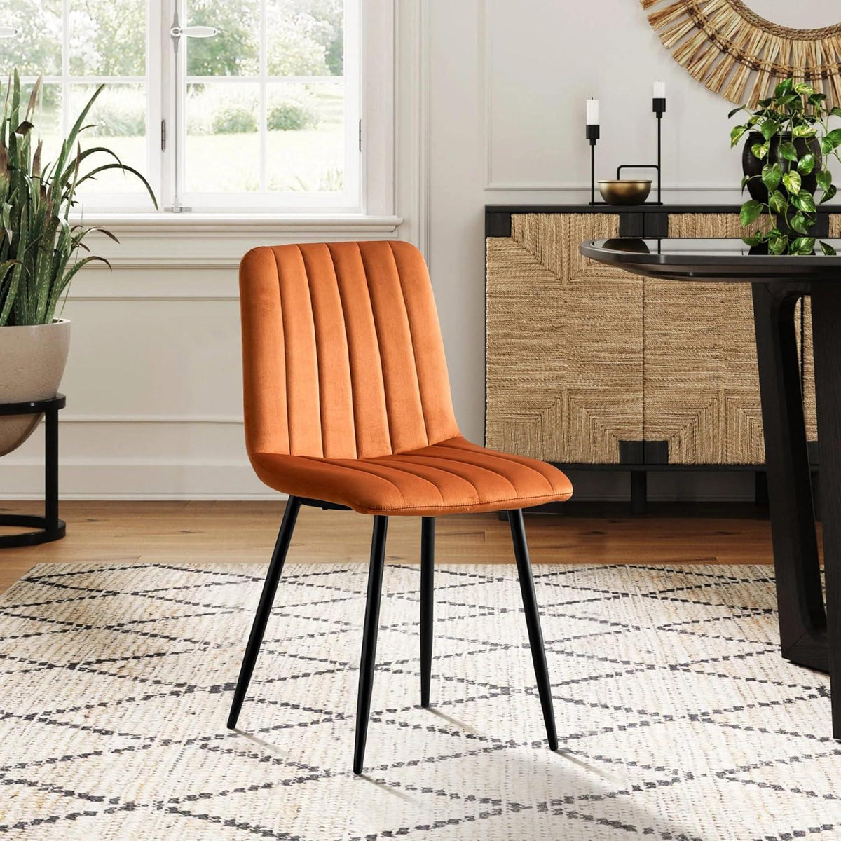 Samt Esszimmerstühle 2er Set – Gepolstert, Orange