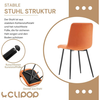 Samt Esszimmerstühle 2er Set – Gepolstert, Orange