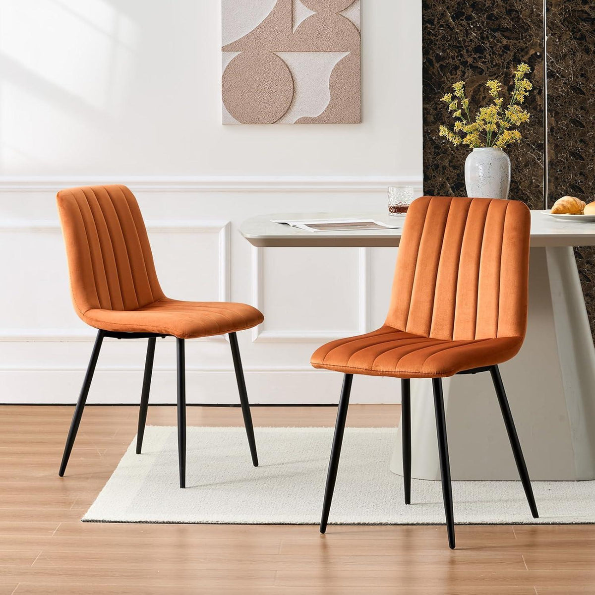 Samt Esszimmerstühle 2er Set – Gepolstert, Orange
