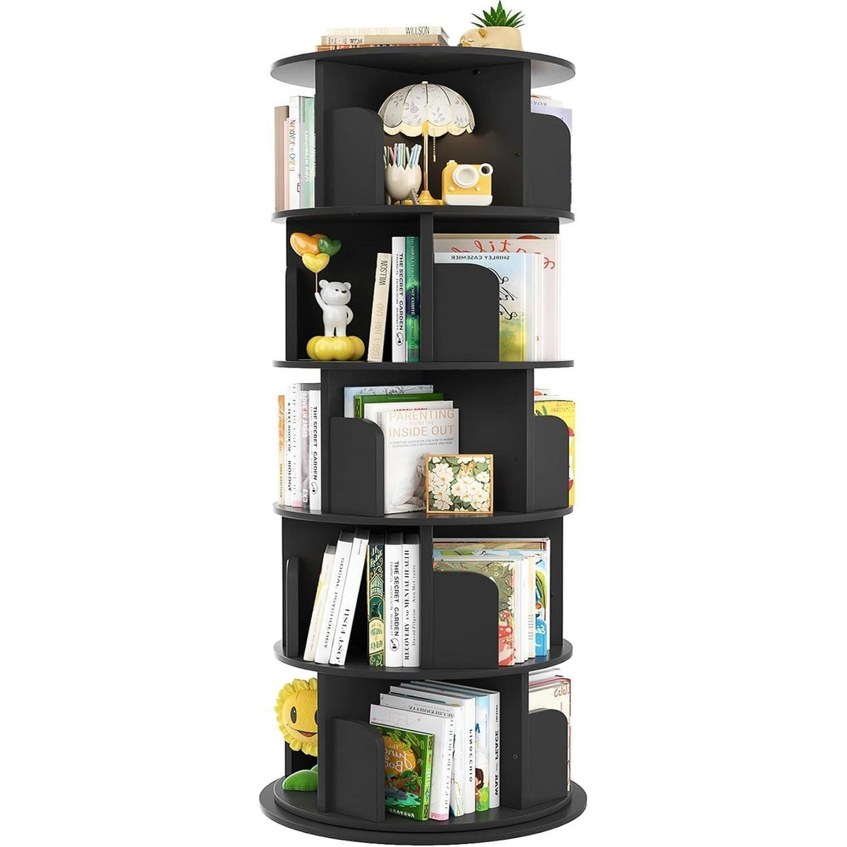 Drehbares 5-stöckiges Bücherregal aus Holz – Eckregal für kleine Räume