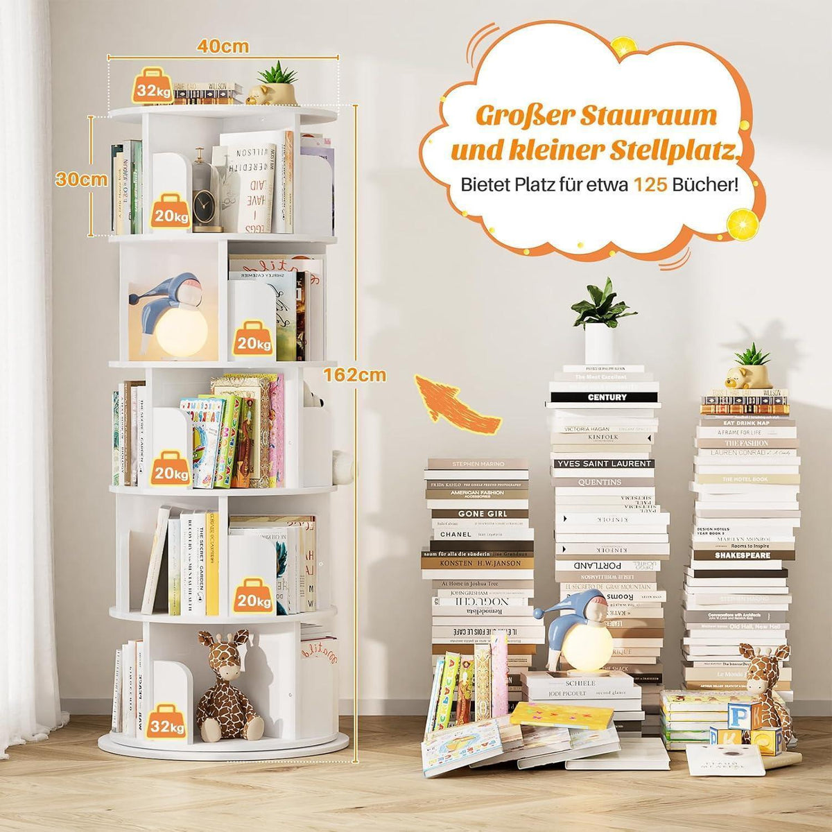 Drehbares Bücherregal 5-stöckig | Eckregal für kleine Räume