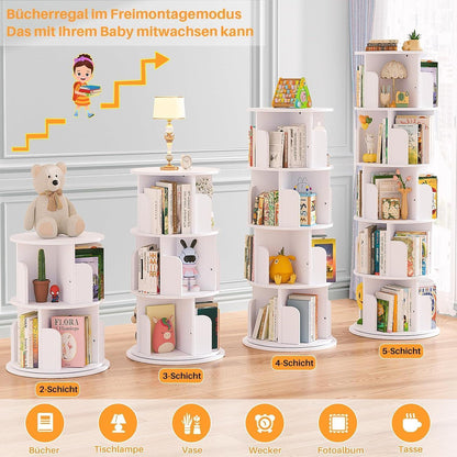 Drehbares Bücherregal 5-stöckig | Eckregal für kleine Räume