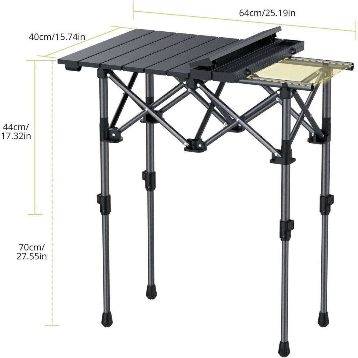 Aluminium Campingtisch 64x40cm, 2 Höhen, mit Netz & Tasche