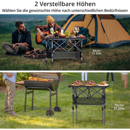 Aluminium Campingtisch 64x40cm, 2 Höhen, mit Netz & Tasche