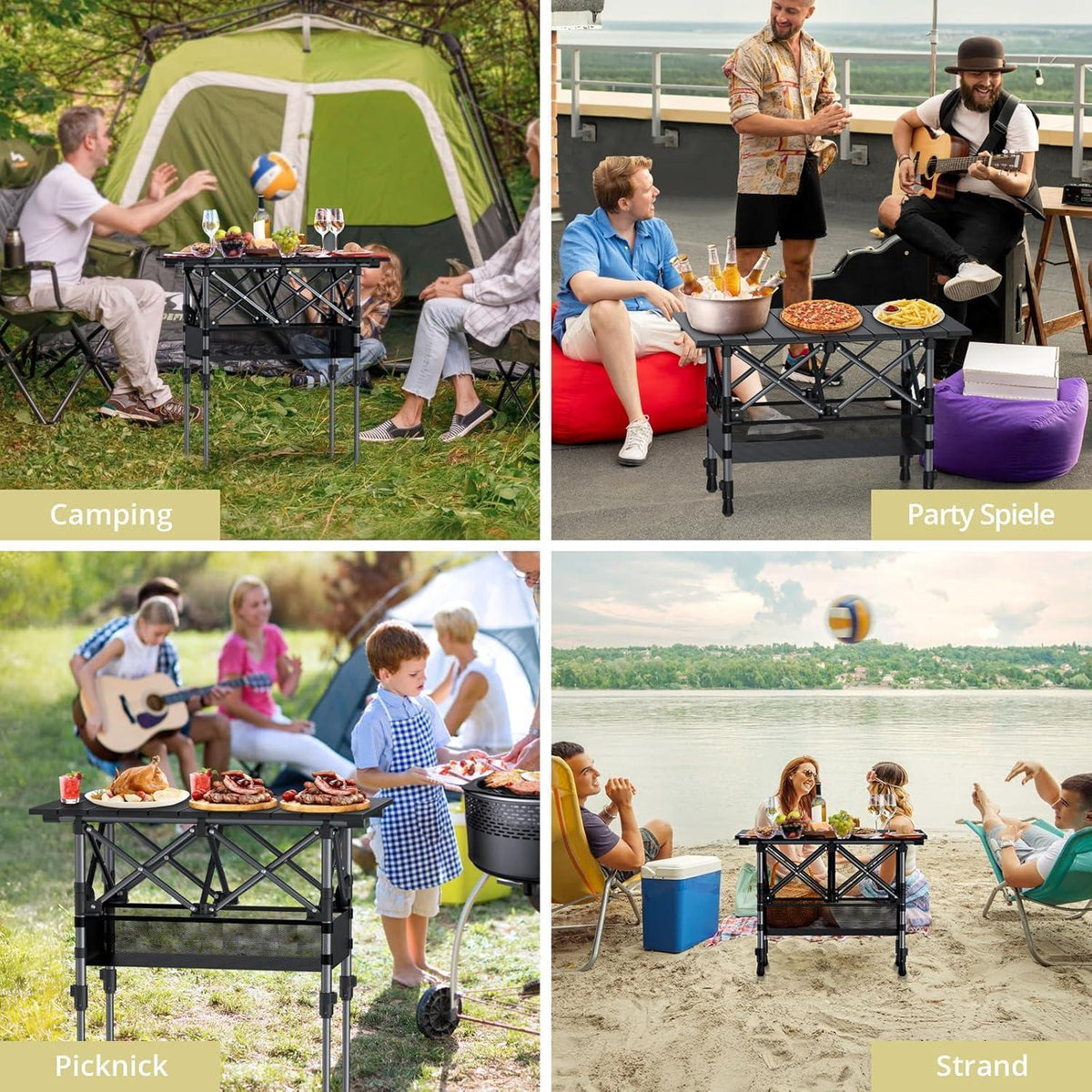 Aluminium Campingtisch 64x40cm, 2 Höhen, mit Netz & Tasche