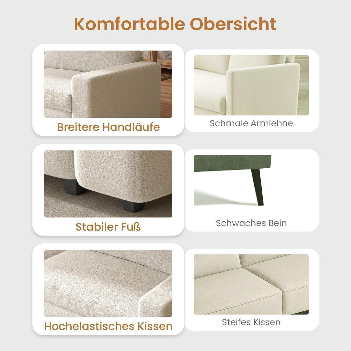 Gemütliches 3-Sitzer Stoffsofa – 212 cm, modernes Wohnzimmer Möbel