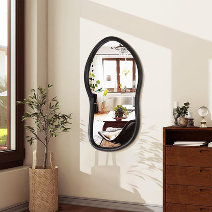 Asymmetrischer Wandspiegel Holzrahmen Schwarz – Moderner Badezimmer Spiegel