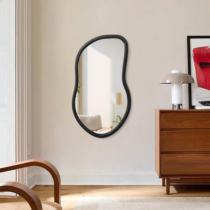 Asymmetrischer Wandspiegel Holzrahmen Schwarz – Moderner Badezimmer Spiegel