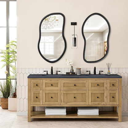 Asymmetrischer Wandspiegel Holzrahmen Schwarz – Moderner Badezimmer Spiegel