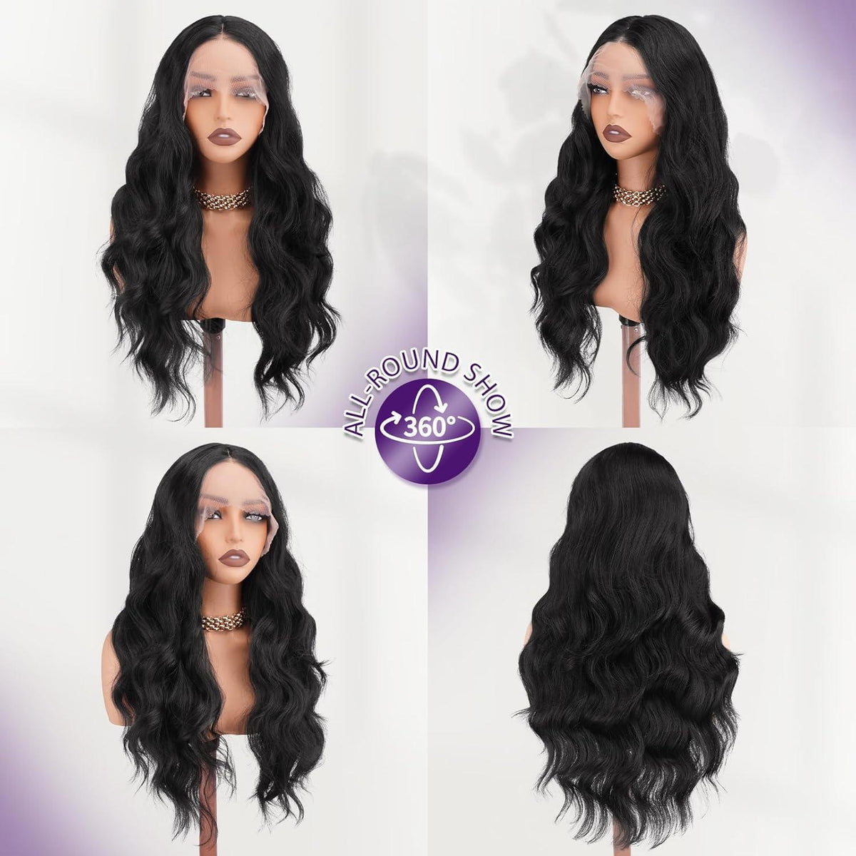 Lange gewellte Lace Front Perücke – 70cm Schwarz
